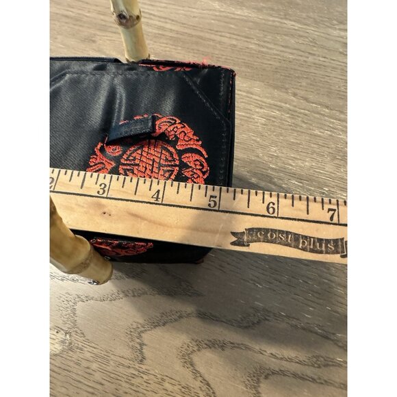 Vintage Tozai Chinese Takeout Box Purse Black & Red Satin-Bamboo Top Handle - Picture 5 of 12